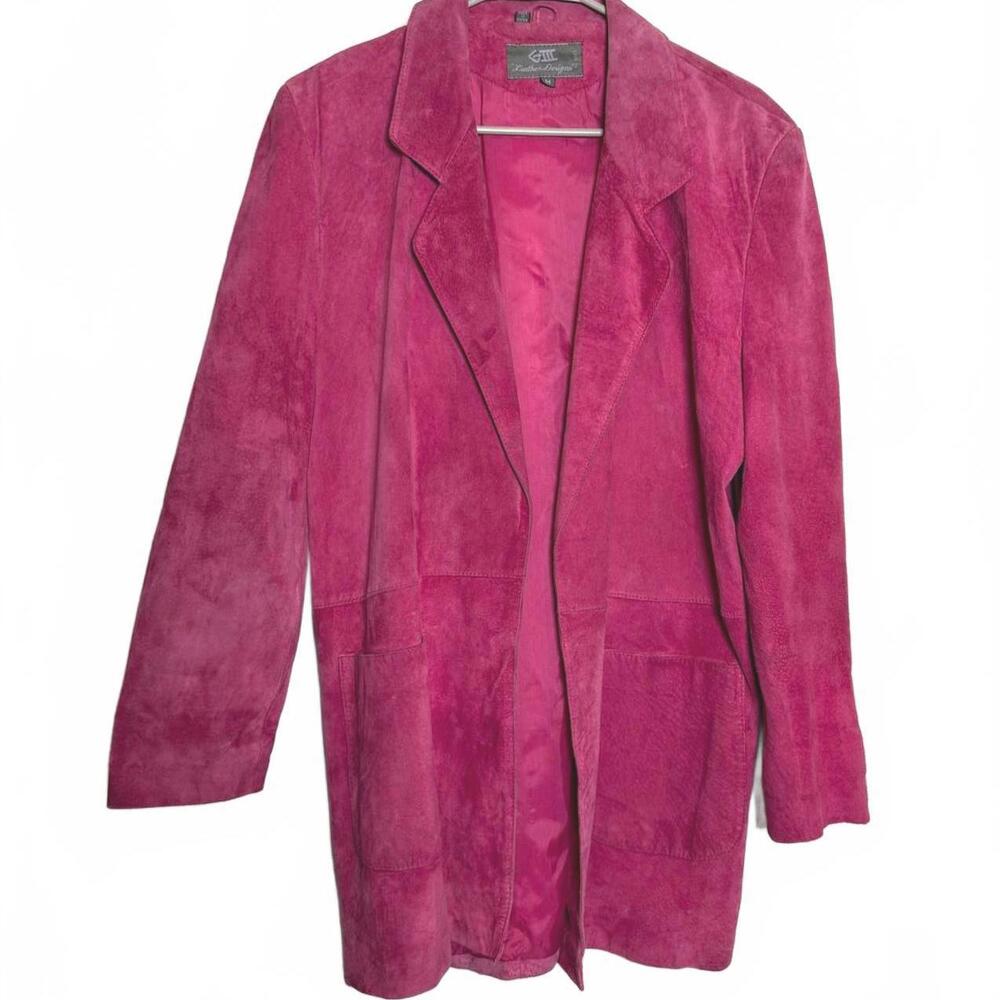 Women Vintage 80s Pink Suede leather Boss Lady Coat